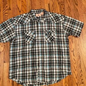 Real Work Wear Shirt Mens 2XL blue/green plaidy Western Pearl‎ Snap  summer